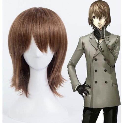 Persona 5 Goro Akechi Cosplay Wig Unisex Anime wig Costume Party Brown Heat Resistant Synthetic Hair Wig +Cap+Track