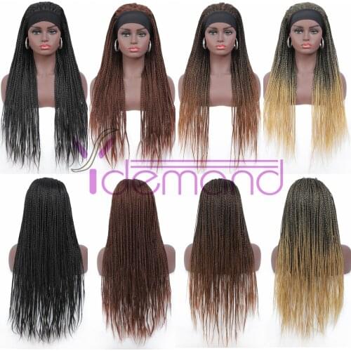 Y Demand Headband Wigs Long Box Braids Synthetic Hair African Full Braided Wigs For Men & Women Youth 4 Colors