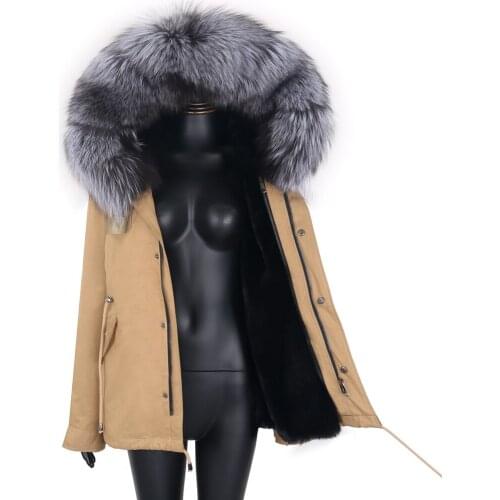 2021 Women Winter Parka Army Green Coat Real Large Fox Fur Collar Thick Warm Fur Jacket Outerwear Fashion Winter Women Coat