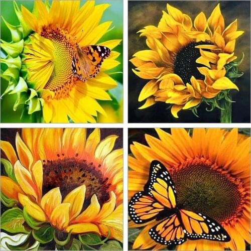 Sunflower Butterfly 5D Diy Diamond Painting Yellow Flower Full Square Round Diamond Embroidery Cross Stitch Home Decoration