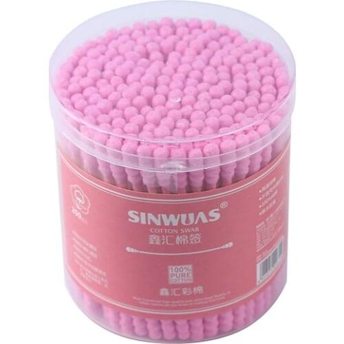 Pink 100/200Pcs/box Double Head Cotton Swab Bamboo Sticks Cotton Swab Disposable Buds Cotton for Beauty Makeup Nose Ears Cleanin