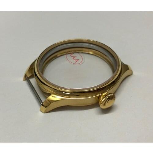 Sapphire Crystal 44mm High quality 316L Stainless steel Plating 18K gold watch cases fit ETA 6497/6498 Hand Wind movement 019A