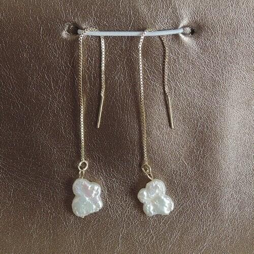 100% nature freshwater pearl earring with 925 silver hook -- AAA baroque Pearl,10 cm length