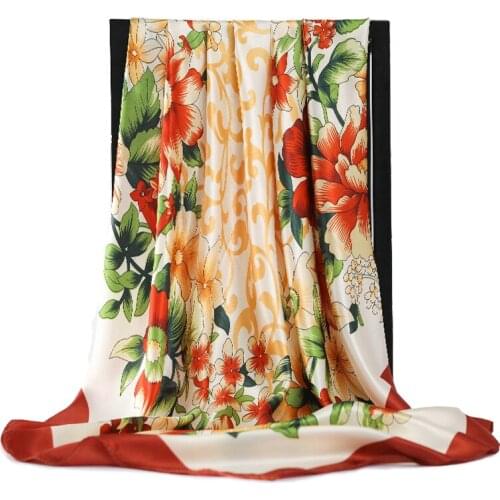 Silk Scarf Women Luxury Brand Fashion Foulard Satin Shawls Big Size 90*90cm Square Silk Hair / Head Scarves Hijab Handkerchiefs