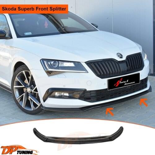 Skoda Superb Max Design Elite Style Front Lip Piano Black Plastic