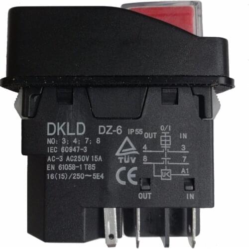 DKLD DZ-6 5 Pins AC-3 250V 15A Waterproof Electromagnetic Push Button Switch Magnetic Machine Tool On Off Pushbutton Switches