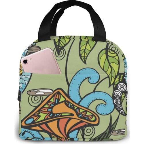 Bright Mushrooms And Plants Cooler Lunch Box Portable Insulated Lunch Bag Thermal Food Picnic Lunch Bags