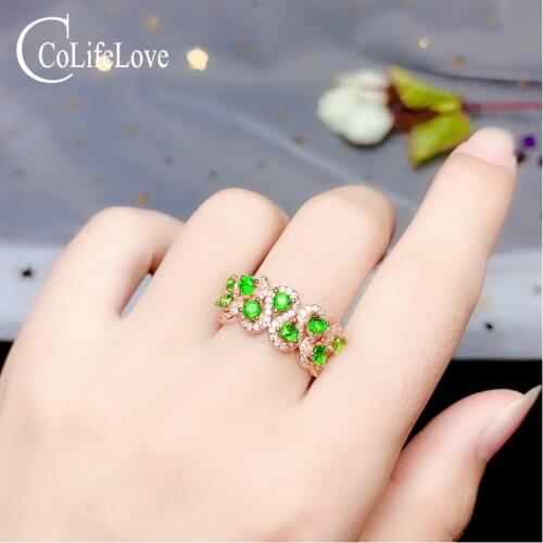 CoLife Jewelry 925 Silver Chrome Diopside Ring for Party 9 Pieces VS Grade Diopside Silver Jewelry Fashion Gemstone Ring