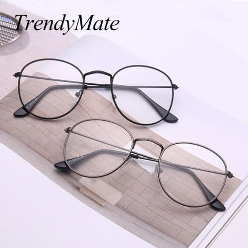 Women Round Sunglasses Retro Metal Frame Eyeglasses Korean Clear Lens Men Glasses Male Female Optical Circle Plain Mirror1297T
