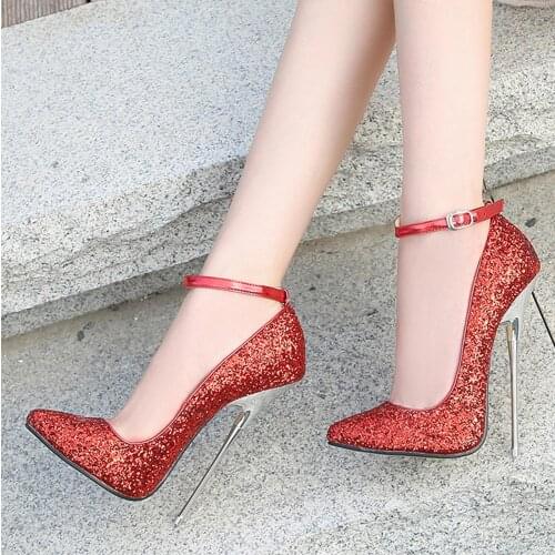 Extreme 16cm High Heel Ladies Shoes Big Size 46 Women Shoes Pumps Show Modeling Bling Wedding Shoes Thin Heels Fashion 2020 New