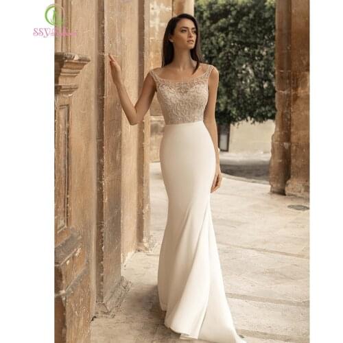 SSYFashion New White Satin Mermaid Evening Dress Sexy Slim Backless Sequinsbeading Formal Party Gown for Women Vestidos De Noite