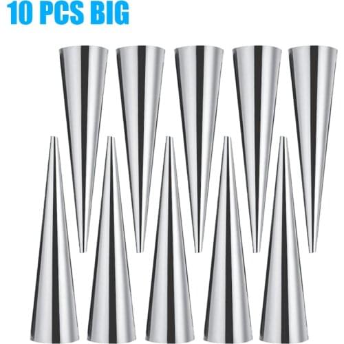 10pcs DIY Baking Cones Mold Large/Small Stainless Steel Spiral Baked Croissants Tubes Horn DIY Pastry Roll Cake Mold