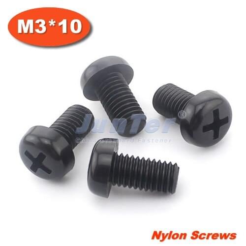 100pcs/lot DIN7985 M3*10 Black Nylon Phillips Pan Head (Cross recessed pan head) Machine Screws