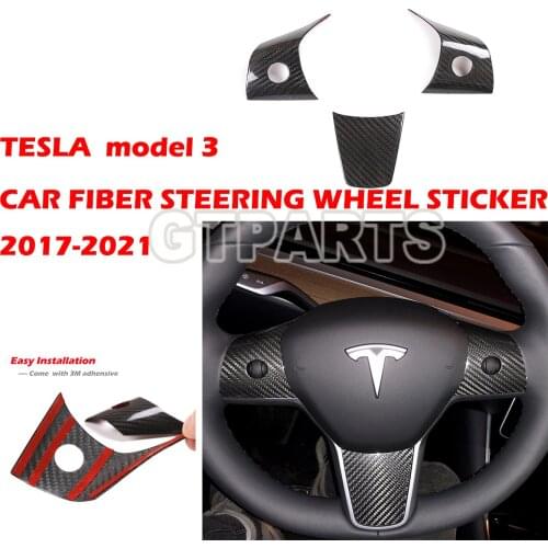 3 pcs/set car auto parts accessories Real Carbon Fiber Steering Wheel Trim Sticker Cover for Tesla 2017-2021