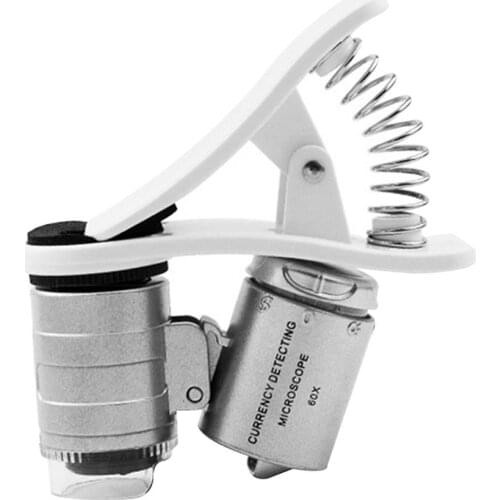 60X Clip-On Phone Microscope Magnifier Universal Clamp Microscope With LED / UV Lights Identification Of Jewelry Antiques