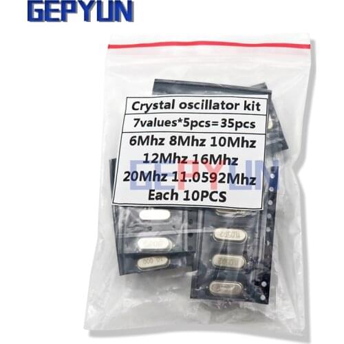 7kinds*5PCS=35PCS 49S-SMD SMD Crystals 6Mhz 8Mhz 10Mhz 12Mhz 16Mhz 20Mhz 11.0592Mhz Mhz 49SMD igmopnrq Crystal Oscillator Kit