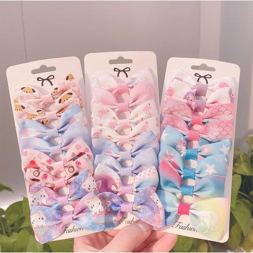 8PCS/lot 2021 New Grosgrain Ribbon Hair Bows Clips Print Mini Bows For Children Girls Headwear Kids Hair Accessories Best Gifts