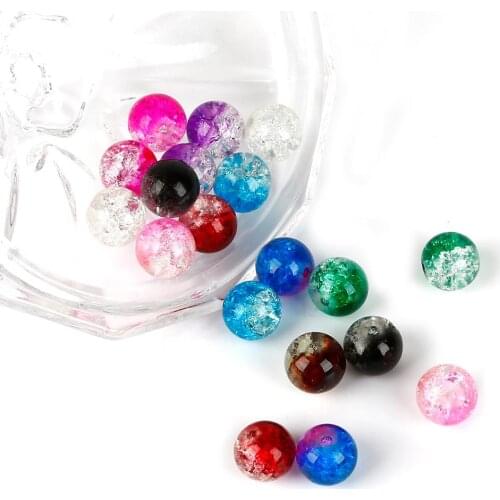 65Pcs/lot Multi Colors 6mm Crackle Glass Two-Tone Color Round Beads For DIY Bracelets&Necklaces Jewelry Making Accessories