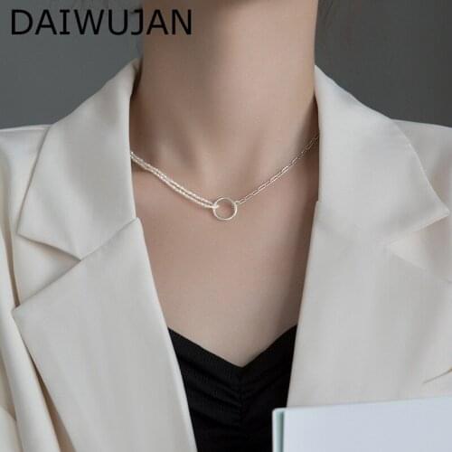 DAIWUJAN Real 925 Sterling Silver Small Baroque Pearl Beads Necklaces Japanese Simple Ring Asymmetric Choker Necklace For Women