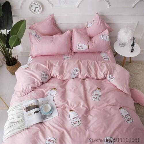 Home Textile Children and Adult Bedding Sets Milk Bottle Pattern Duvet Cover Flat Sheet Pillowcase King Twin Single Size 3/4Pcs