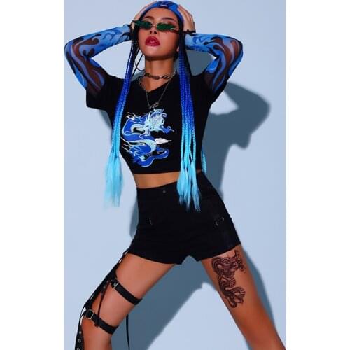 Jazz Dancewear Hip Hop Dancer Outfit Music Festival Outfit Stage Costume Black Cheerleader Uniform Teenage Girls Clothing DL8005