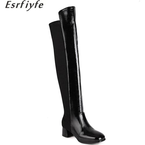 ESRFIYFE New Fashion Winter Over The Knee Boots Women Patent Leather Thigh High Shoes Woman Long Botas Feminina Zapatos De Mujer