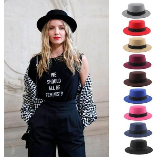 New Fashion Ladies Wool Cylinder Fedora Autumn Winter Womens Top Hat Men Felt Hat Wide Brimmed Bowler Fedoras Vintage Classic