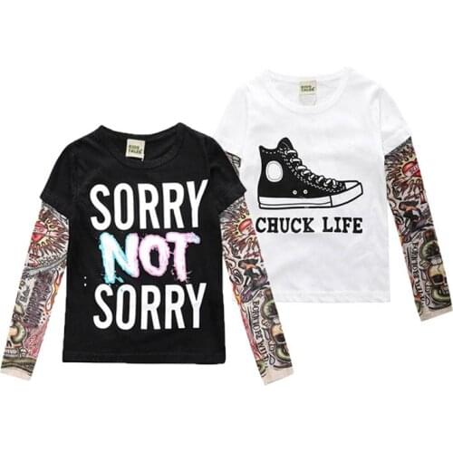 Tattoo Long Sleeve Children T-Shirts Cotton Boys T Shirt Autumn Kids Girls Tops 2-7Years Children Novelty Clothes