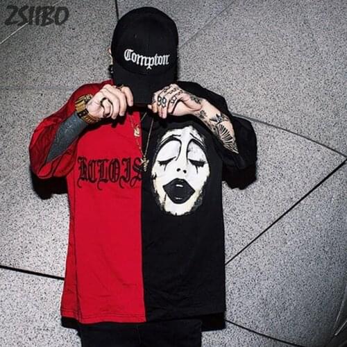 Harajuku Stitching Clown T-shirts embroidery short sleeve t shirts Men and Women streetwear Hip Hop Casual tshirt Loose Tops Tee