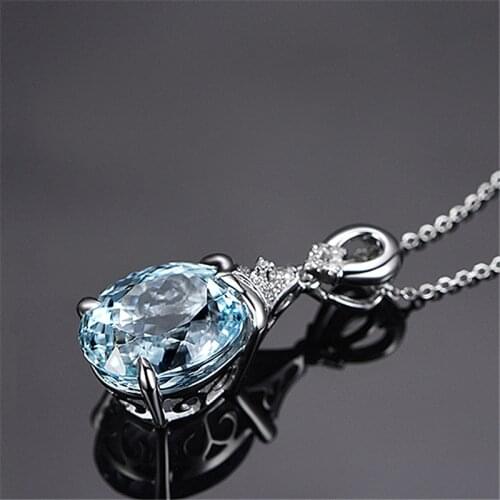 Hot Sale Jewelry Fashion Temperament Simple Crystal Sea Blue Clavicle Chain Necklaces Whole Sale