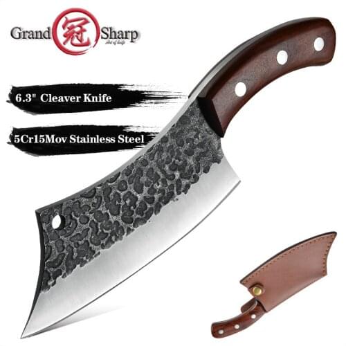 Grandsharp 6.3'' Meat Cleaver Handmade Forged Boning Knife Stainless Steel Serbian Kitchen Chef Knives Hunting Outdoor Tools