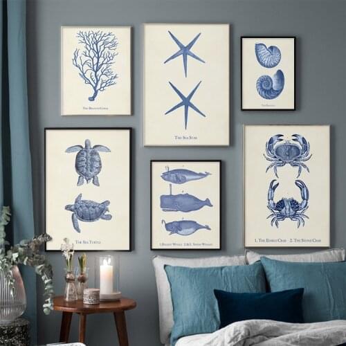 Fossil Fish Turtle Crab Sea Star Vintage Wall Art Canvas Painting Posters and Print Nordic Pictures for Living Room Home Decor