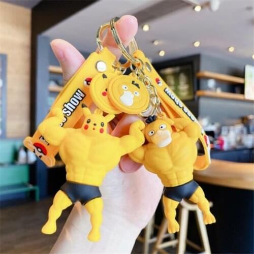 Pokemon Creative Cartoon Muscle Pikachu Key Chain Cute Fitness Doll Action Figure Toys Car Key Pendant Knapsack Pendant Gifts