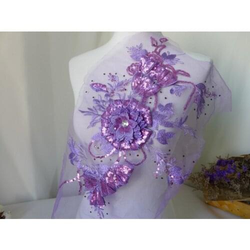 3 Colors Sequins Lace Appliques 3D Flower Petal With Rhinestones Wedding Lace Flowers Sewing Trim Bridal Wedding Applique