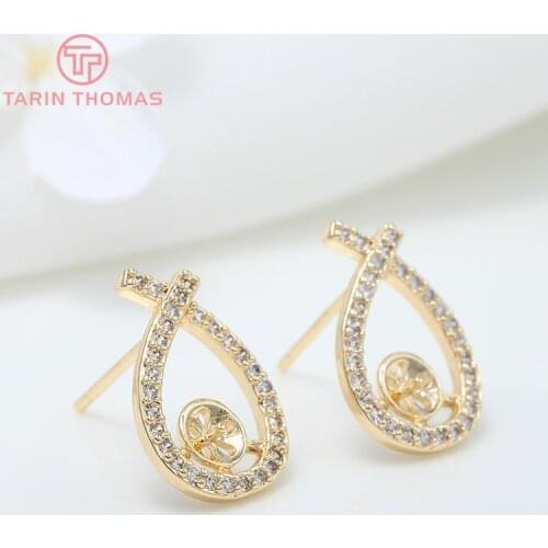 4PCS 12x16MM 24K Gold Color Brass with Zircon Bow Knot Stud Earrings High Quality Diy Jewelry Findings Accessories