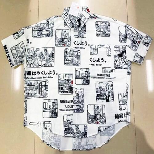 Summer Shirt Women College Style Shirt Cartoon Anime Pattern Shirt Vintage Man Shirt Loose Short Sleeve Blouse Plus Size Shirts