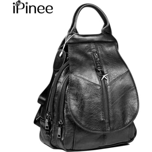 IPinee Fashion Soft Genuine Leather Women Backpack High Quality A+ Ladies Daily Casual Travel Bag Knapsack Schoolbag Book
