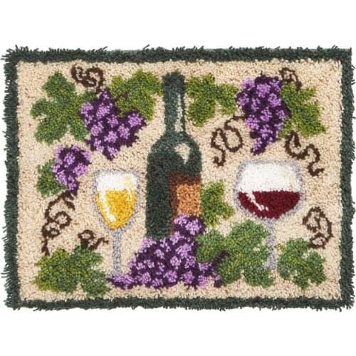 Latch Hook Kits Cat with Pre-Printed Pattern for Adults and Kids Wine Picture Home Decoration Tapestry Rug