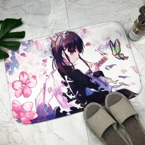 Printed Bathroom Carpet Falai Velvet Memory Foam Cartoon Demon Slayer Bath Mat Bathroom Carpet Non-slip Bathroom Rug 1pc