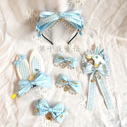 Lolita Blue Lattice Lolita JSK Dress Op Skirt JK Hair Hairclip Headband Ridiculous Torr Small