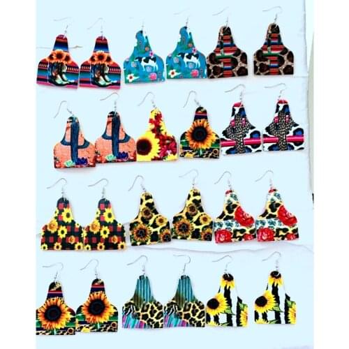 Sunflower Faux Leather Teardrop Cow Tags Earrings Leopard & Serape Cactus Earrings Sublimation Country Earrings Western Cowboy