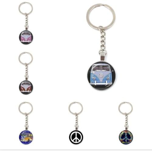 Dropship New Vintage Hippie Peace Sign Van Bus Keychain Fashion Men Women Purse Bag Car Pendant Key Chain Jewelry