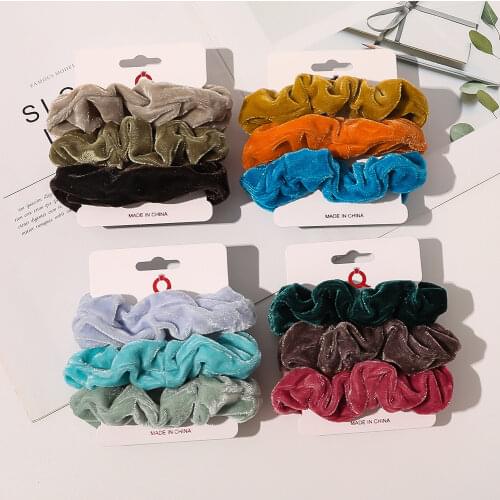 3 Piece Set Solid Women Velvet Bows Hair Scrunchie Tie Elastic Hair Bands for Girls Hair Rope Ponytail Holder Hair Accessory