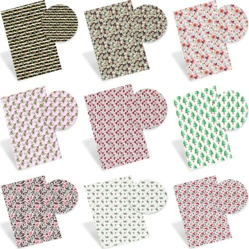 Christmas Faux Leather Sheets Fabric Printed A4 Synthetic Faux Hairbow Fabric DIY Accessories Synthetic Leather 22*30cm