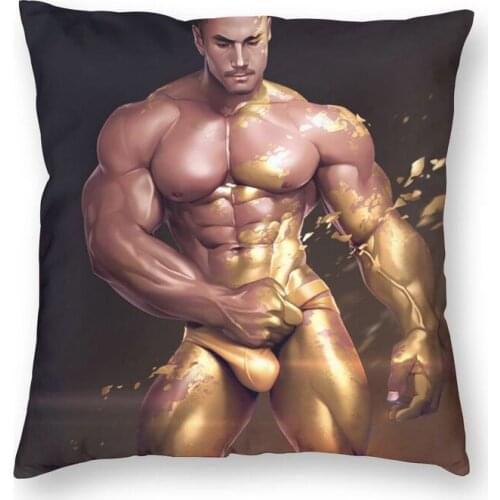 Sexy Cartoon Hunk Boy Gym Body Gay Art Cushion Cover Print Gay Pride Art Floor Pillow Case for Living Room Pillowcase Home Decor