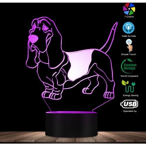 Basset Hound Mood Lighting 3D Optical illusion Light USB Modern Night Lamp Dog Animal Glowing LED Light Home Decor Pug Desk Lamp