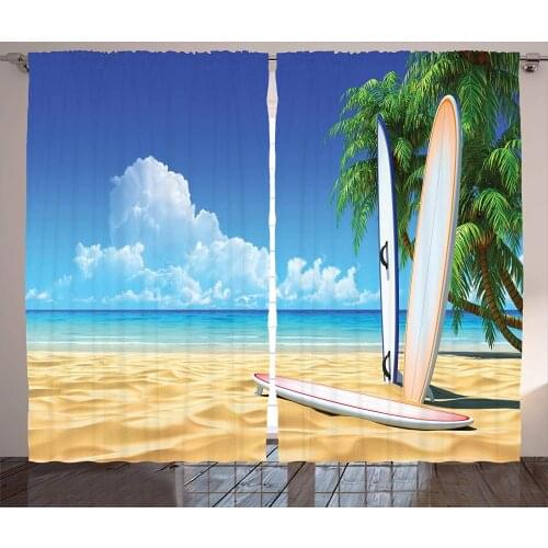 Tropical Ocean Beach Skateboard Window Curtains Bedroom Kitchen Drapes Panel Home Decor Window Curtain Living Room