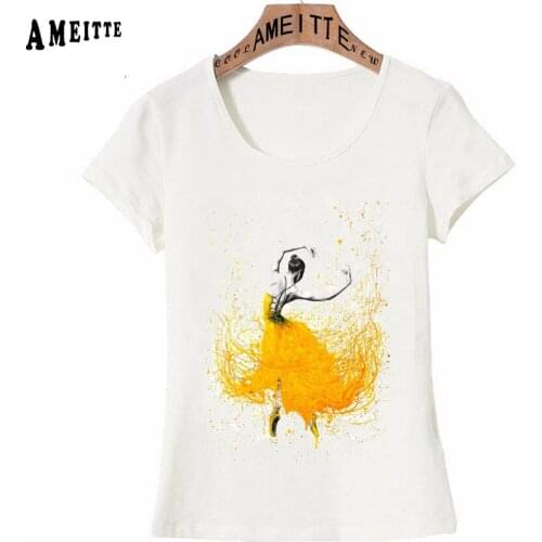 AMEITTE Hungarian Woman Ballet Daisy Dance Graphic Print T-Shirt Summer Women T Shirt Cute Girl Casual Tops Female White Tees
