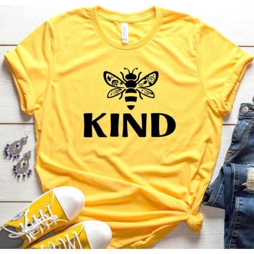 Be Kind Cute bee Shirt Custom Shirts 100% Cotton Short Sleeve Casual Shirts Woman Ladies Summer Graphic Tees Tops Clothes 2021