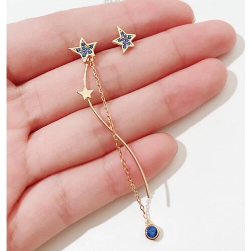 ANENJERY 925 Sterling Silver Earrings For Women Zircon Cosmic Star Asymmetric Earrings S-E866